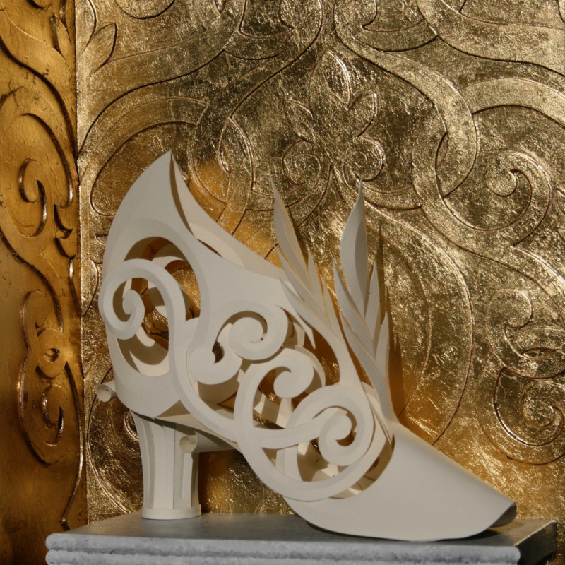 Baroque paper sculpted shoe for Royal Caribbean International cruise liner © Dan Maier Extraordinary Design