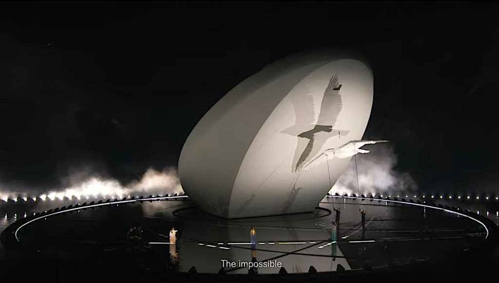 15 metre fabric hawk on stage 50 year UAE celebration MDM Props