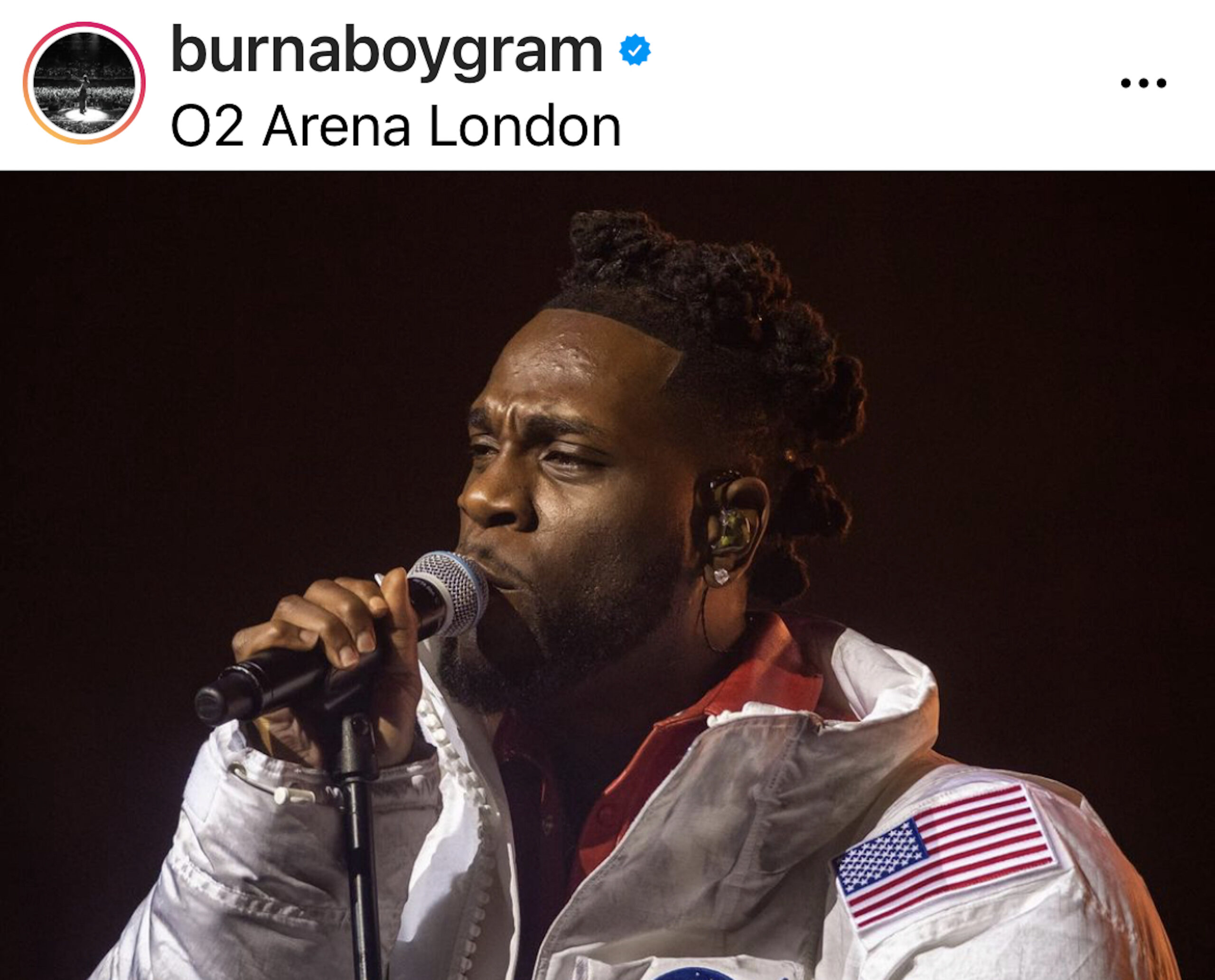 Burna Boy, award winning rap music artist at O2 opening gig of Space Dirft world tour
